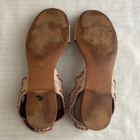 See by Chloé Scallop Leather Rhinestone Sandal Beige EU 38.5 US 8.5 - Picture 12 of 15
